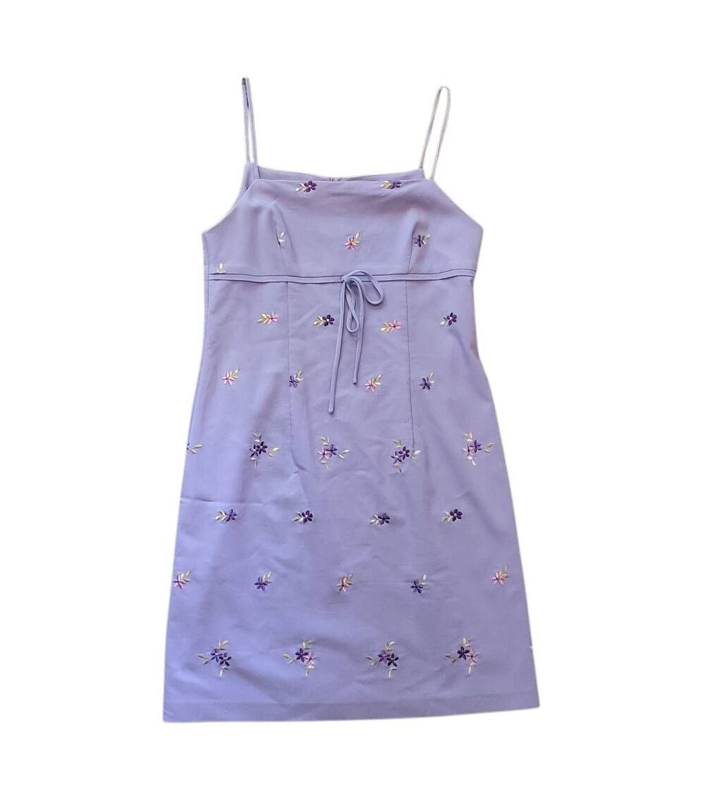 Vintage 90s Y2K Dress Women's Medium Purple Embroidered Floral Pastel Babydoll